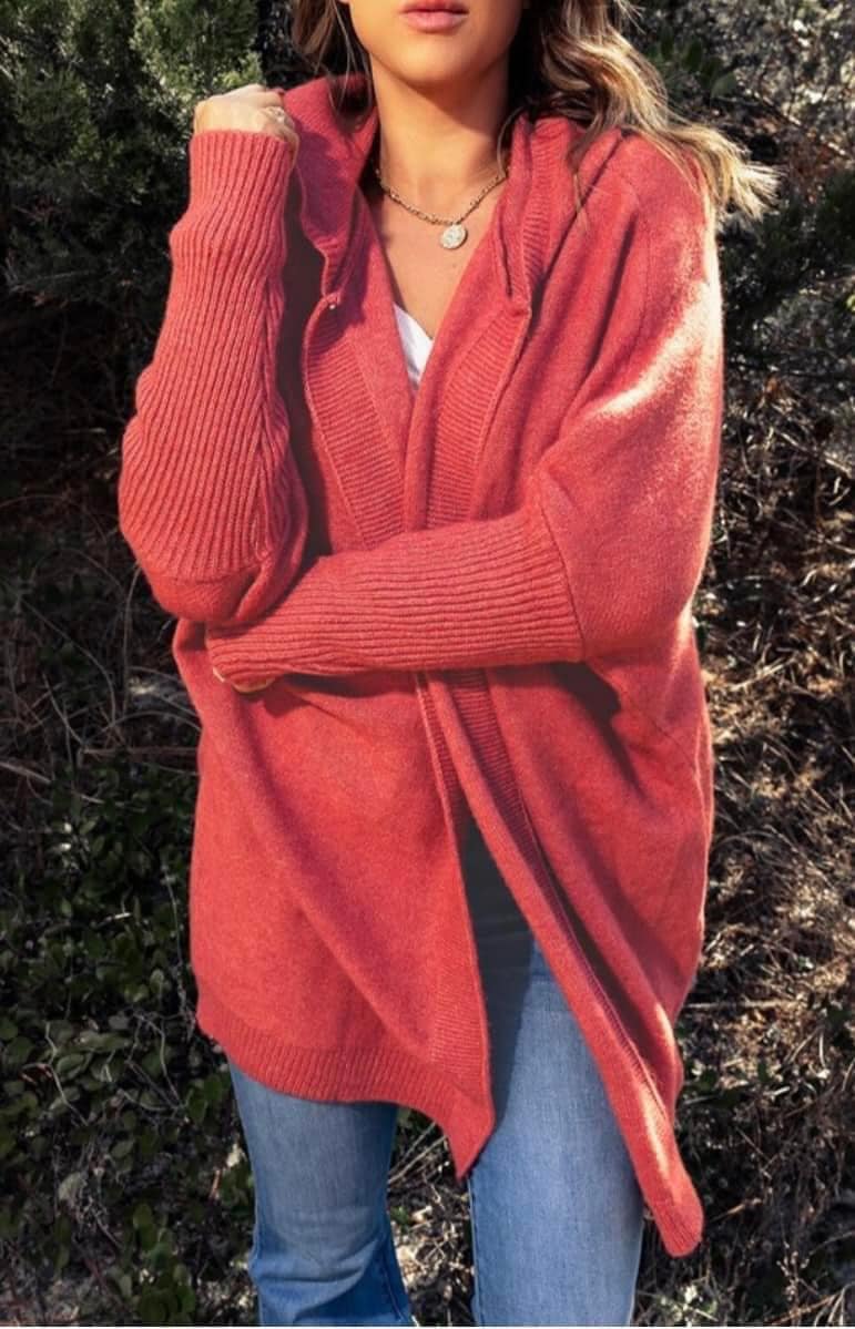 Oversized Open Front Cardigan Sweater with Hood