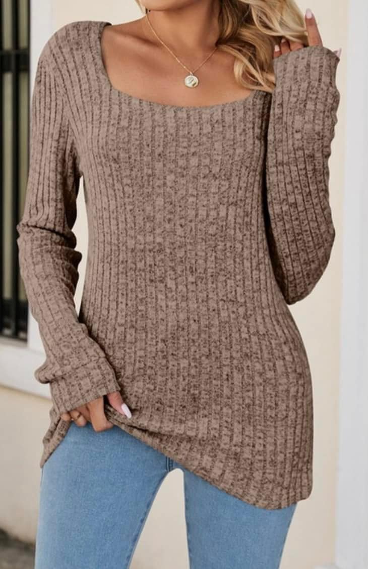 Super Soft Fitted Ribbed Top with Square Neckline