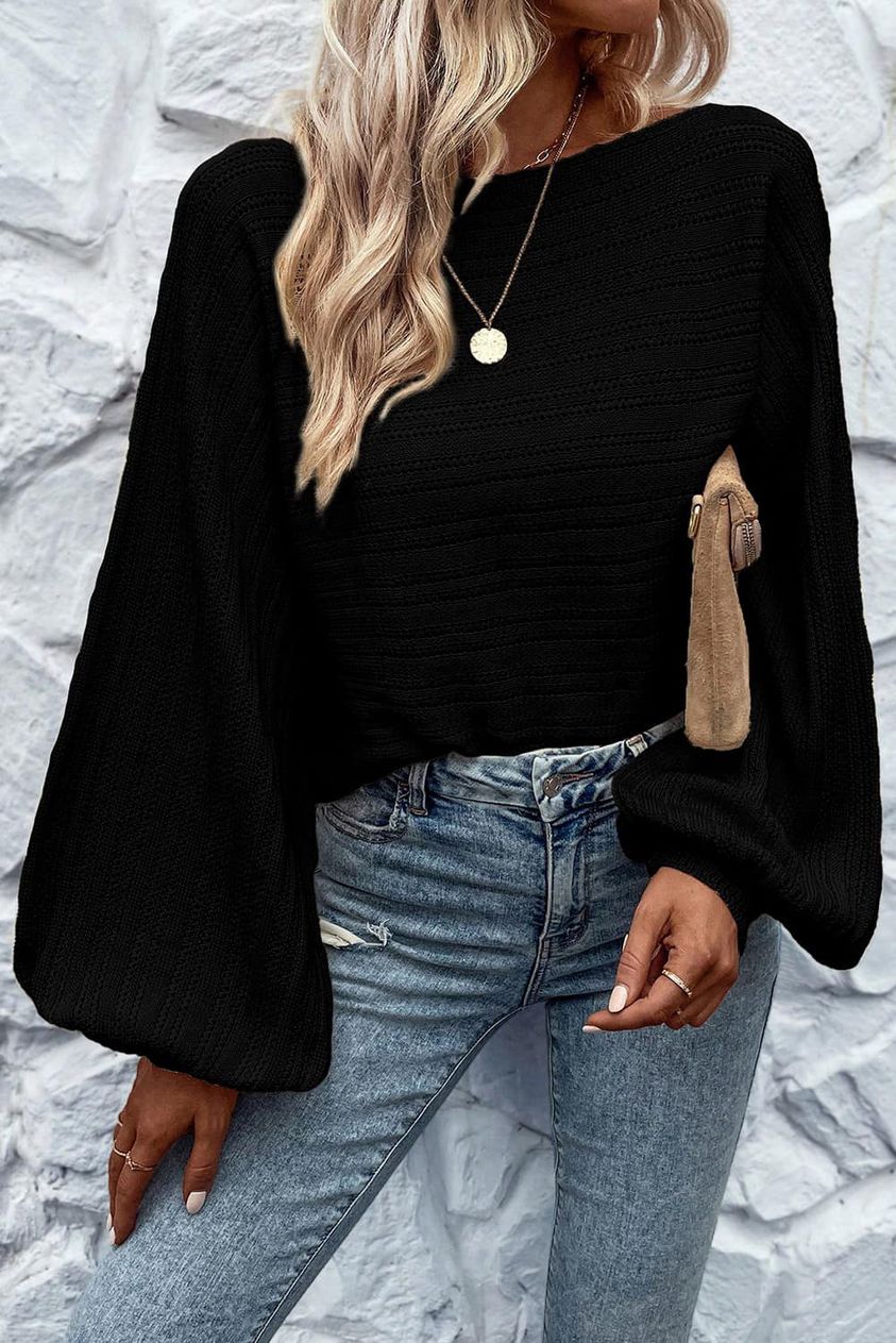 On or Off The Shoulder Light weight Knit Sweater with Bubble Sleeve