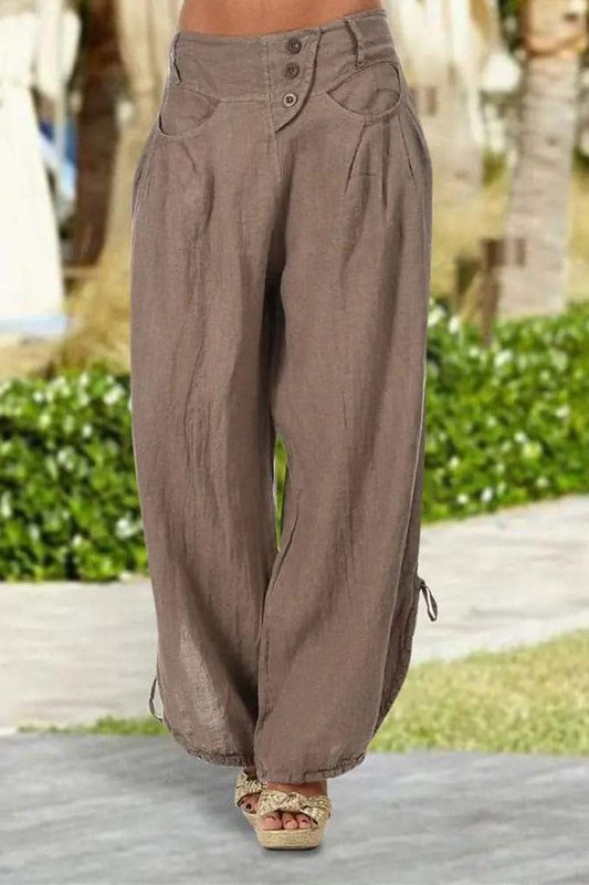 Wide Leg Pants with Drawstring  at the Bottom