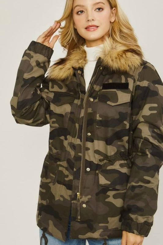 Camo Jacket with detachable Fur Color