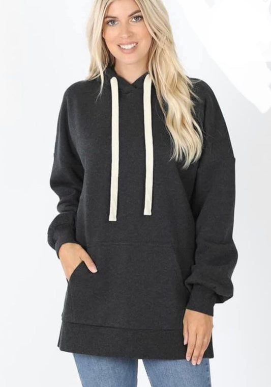 Solid Sweat Shirt with Hood and Front Pockets