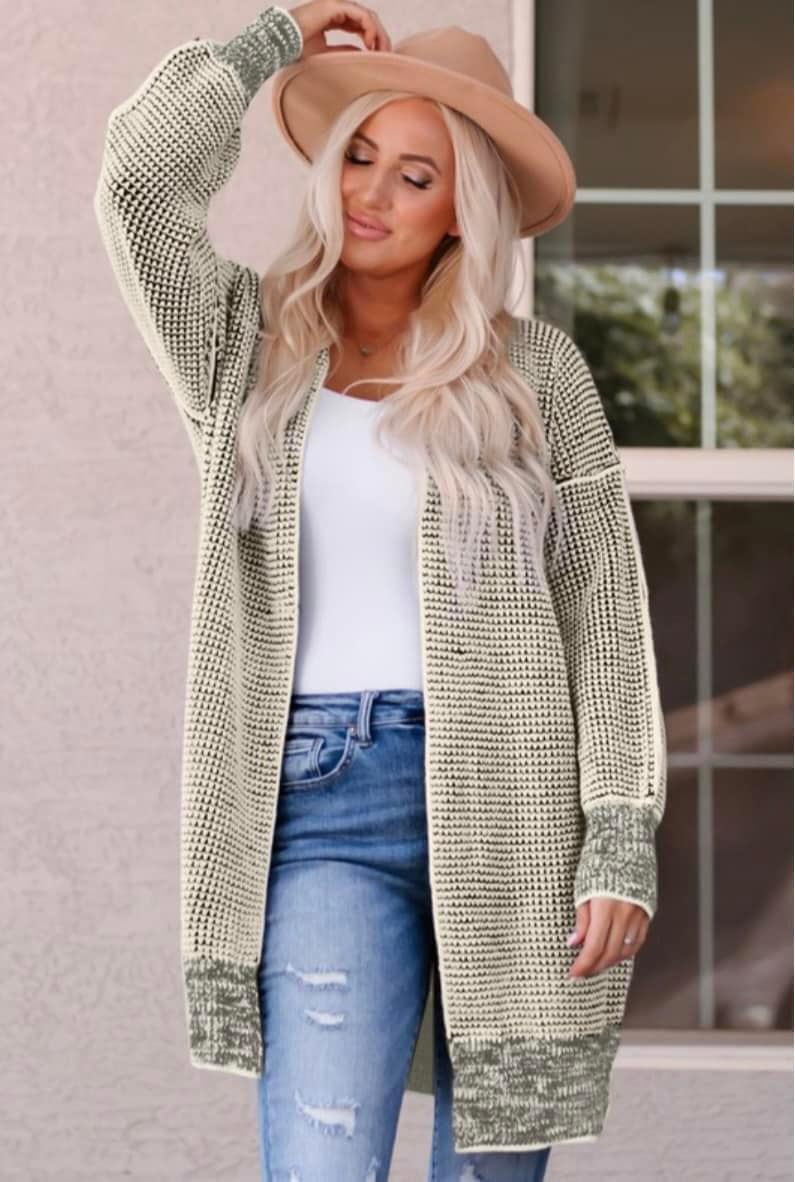 Bubble Sleeve Open Front Cardigan Sweater