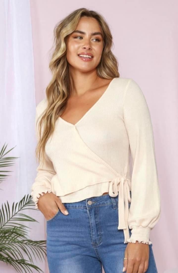 Ribbed Knit Wrap Top