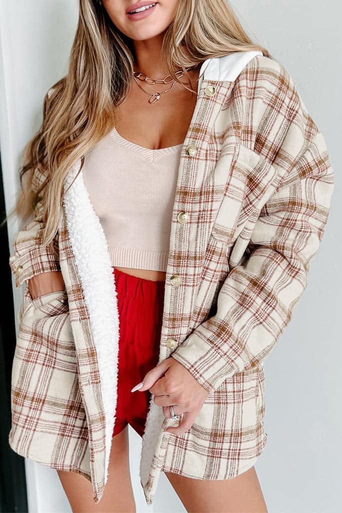 Sherpa Lined Plaid Shacket   With Pockets