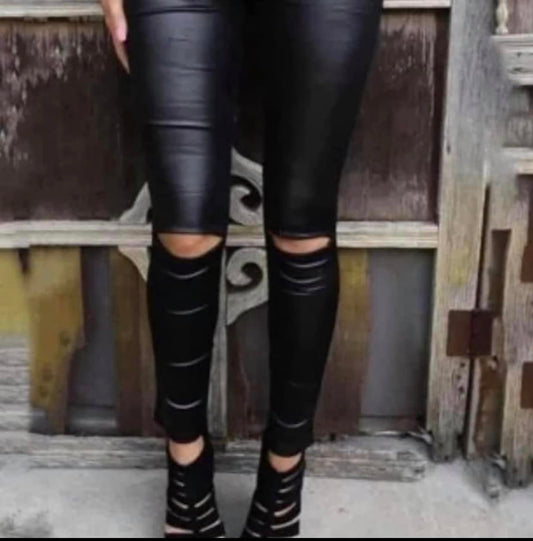 Leather  Leggings with rips