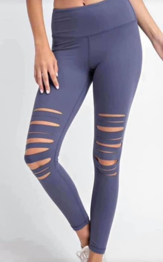 Ripped Peachskin Leggings With Thick Band