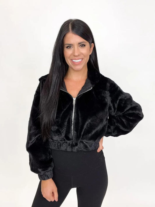 Reversible Hooded Fur Jacket with Zipper