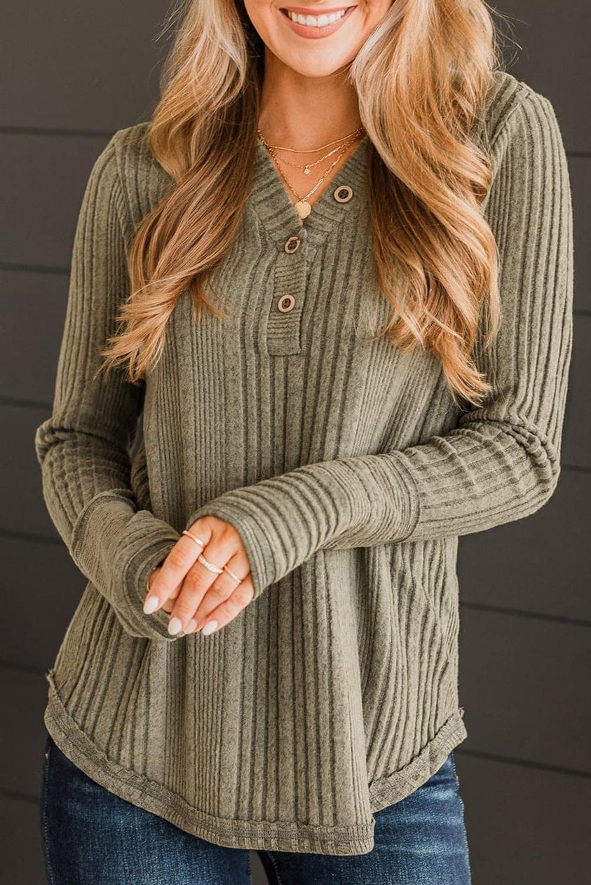 Super Soft Ribbed Top with Button Detail