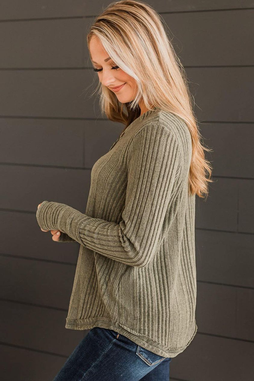 Super Soft Ribbed Top with Button Detail