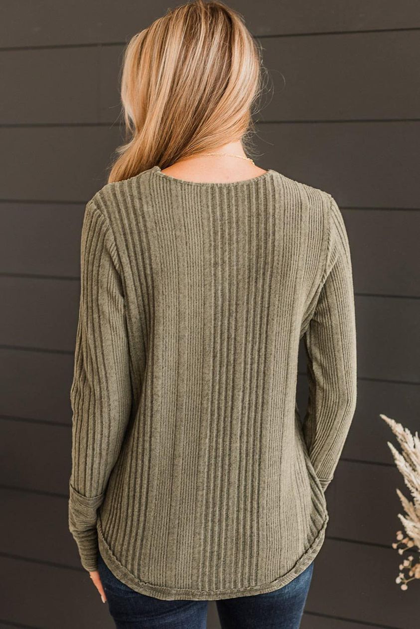 Super Soft Ribbed Top with Button Detail