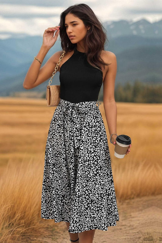 Contrast Halter Dress with Belt