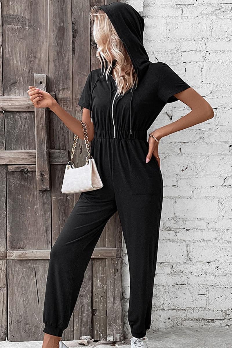 Casual Jumpsuit with  Pockets, Zipper & Hood