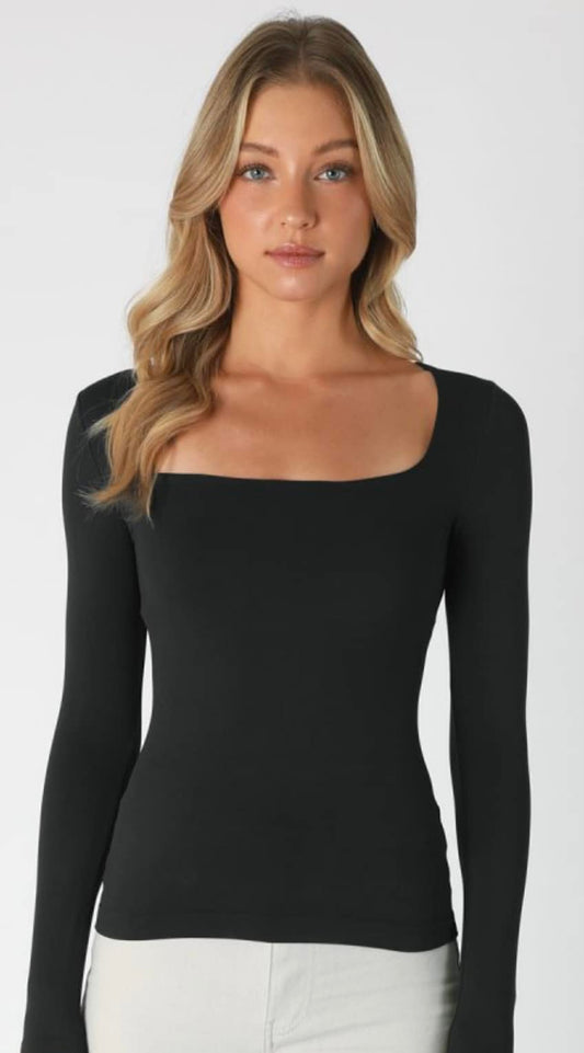 NikiBiki  Long Sleeve Soft Stretchy Square Neck Top