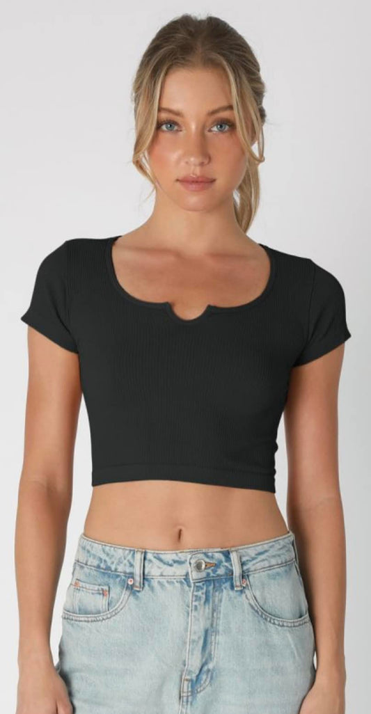 NikiBiki Ribbed Short Sleeve Crop Top