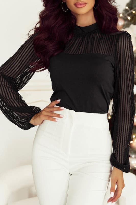 Mesh Long Sleeve Blouse