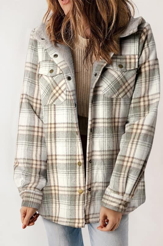 Sherpa Lined Plaid Shacket With Pockets & Hood