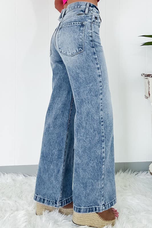 High Waist Acid Washed Flare Jeans