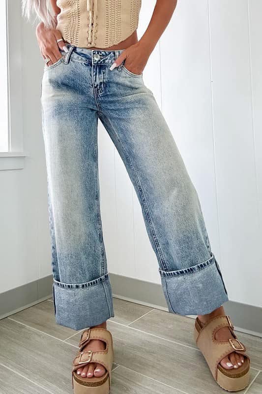 High Waist Cuffed Flare Jeans