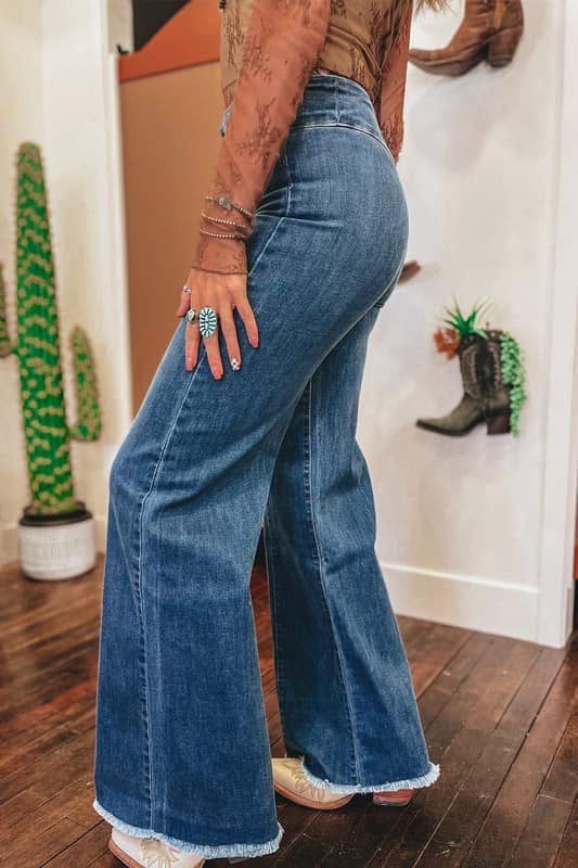 High Waist Button Fly Flare Jeans