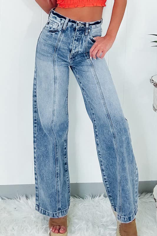 High Waist Acid Washed Flare Jeans