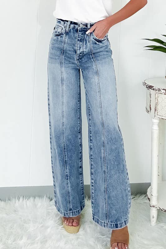 High Waist Acid Washed Flare Jeans