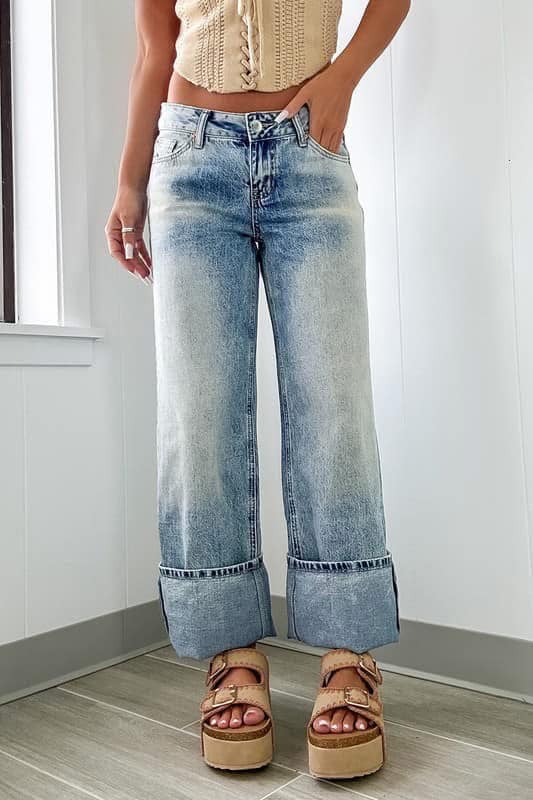 High Waist Cuffed Flare Jeans