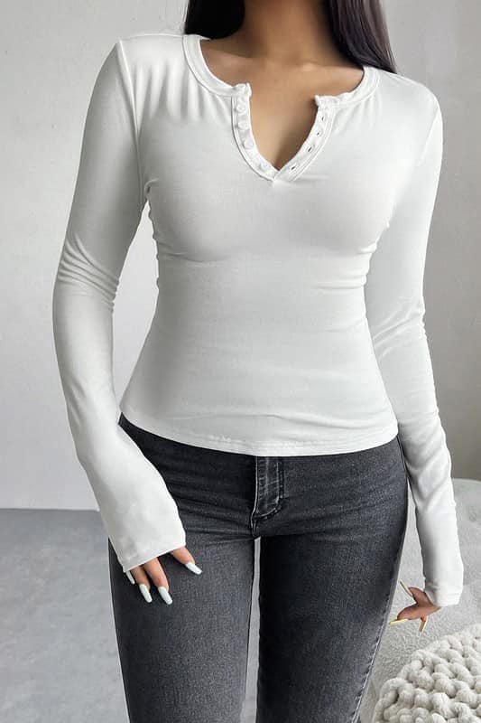 Long Sleeve Stretchy Top with Buttons