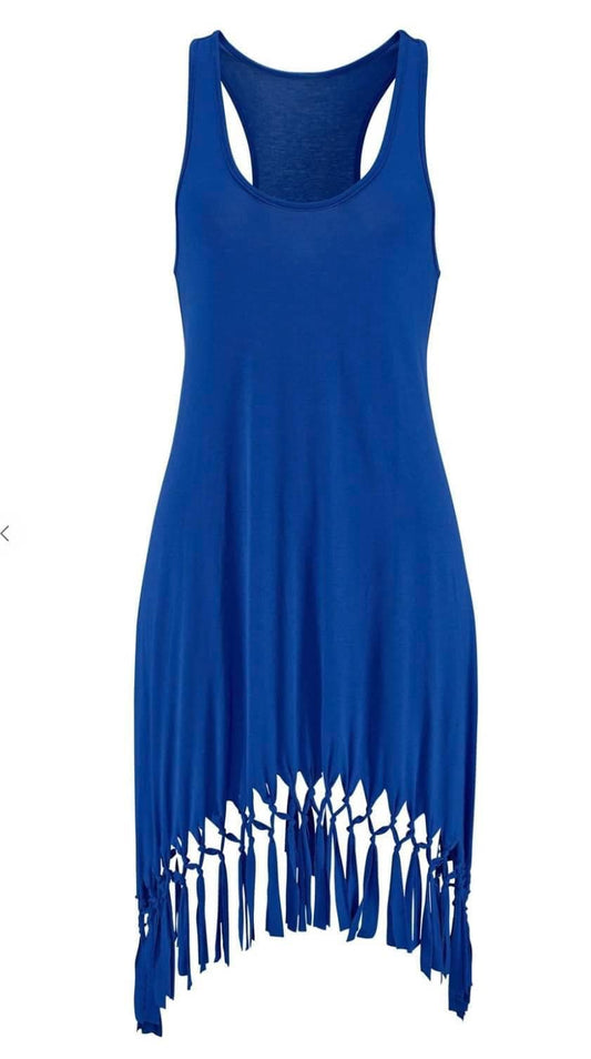 Stretchy Dress with Knotted Fringe Bottom