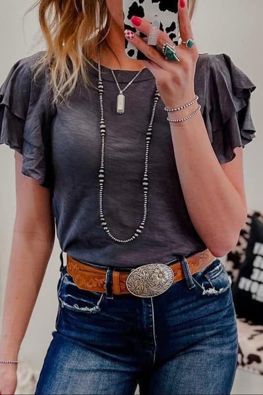 Short Sleeve Top with Ruffle Sleeves
