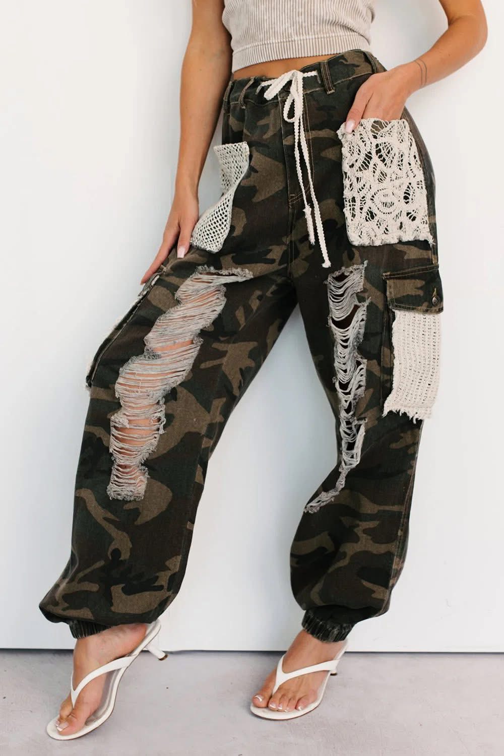 Camo Ripped Jogger Pants