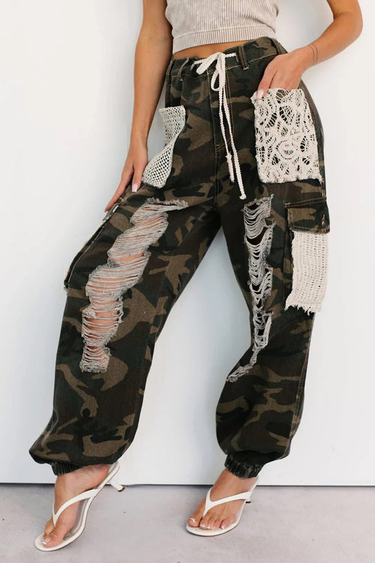 Camo Ripped Jogger Pants